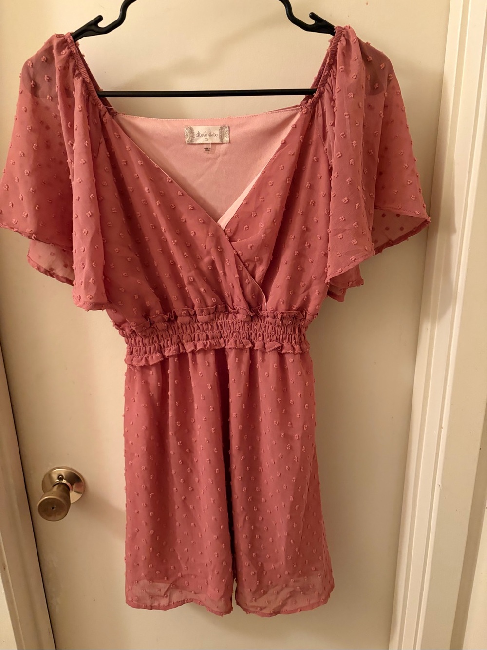 Altar'd State Dusty Rose Swiss Dot Flutter Sleeve Mini Dress